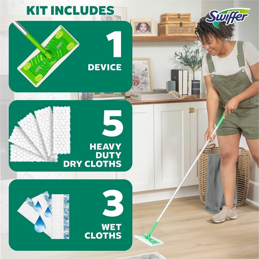 Swiffer Sweep and Mop Deluxe, 2-in-1 Floor Mopping and Sweeping Kit - Heavy Duty, Durable - Green - 1 Each
