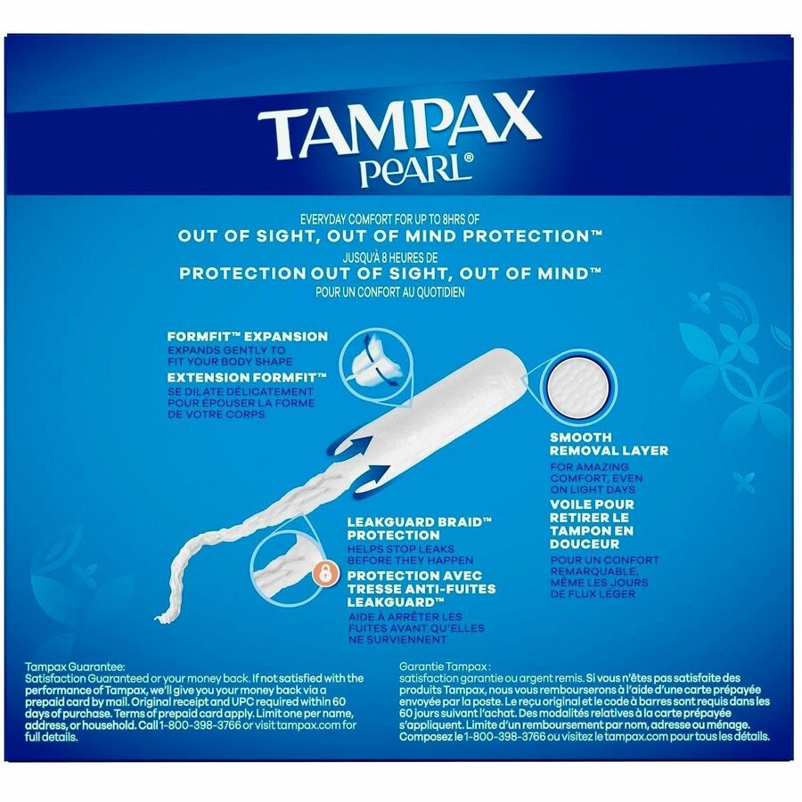 Tampax Pearl Regular Tampons - Regular - Plastic Applicator - Anti-leak, Comfortable, Anti-slip, Odor-free, Unscented, Absorbent - 50 / Box