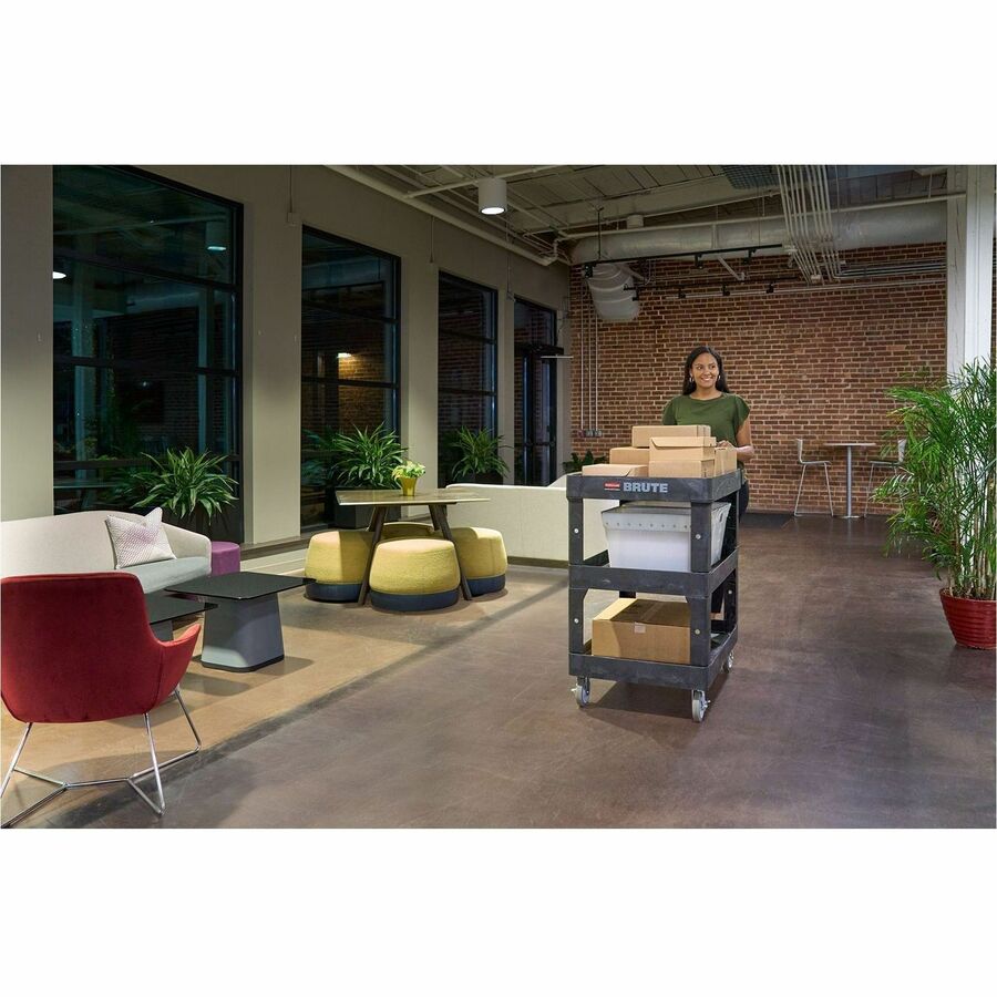 Rubbermaid Commercial Brute Utility Cart - 3 Shelf - 600 lb Load Capacity - 4 Casters - 5" Caster Size - Foam - 44" Length x 25.24" Width x 47" Height - Black - 1 Each