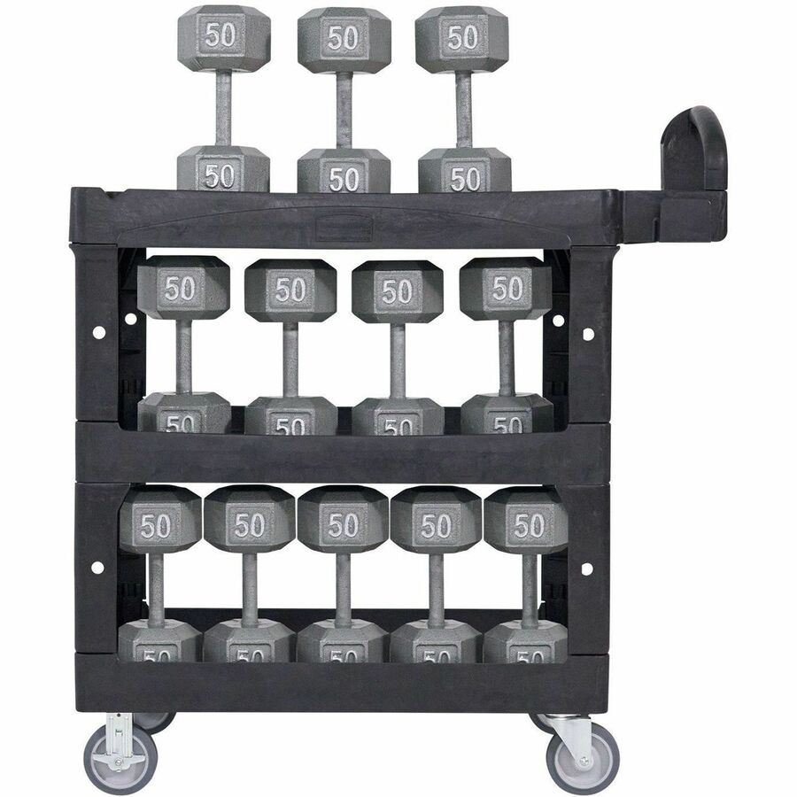Rubbermaid Commercial Brute Utility Cart - 3 Shelf - 600 lb Load Capacity - 4 Casters - 5" Caster Size - Foam - 44" Length x 25.24" Width x 47" Height - Black - 1 Each