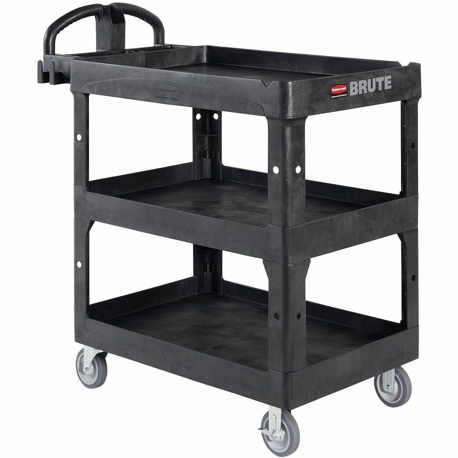 Rubbermaid Commercial Brute Utility Cart - 3 Shelf - 600 lb Load Capacity - 4 Casters - 5" Caster Size - Foam - 44" Length x 25.24" Width x 47" Height - Black - 1 Each