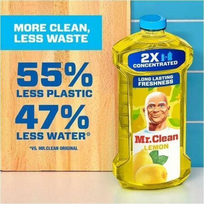 Mr. Clean All Purpose Cleaner, Cleaning Liquid, Lemon - For Multi Surface, Multipurpose - Concentrate - Liquid - 64 fl oz (2 quart) - Fresh, Lemon Scent - Recommended For: Grease Remover, Grime Remover, Dirt Remover, Bacteria Remover - Long Lasting, Ch...