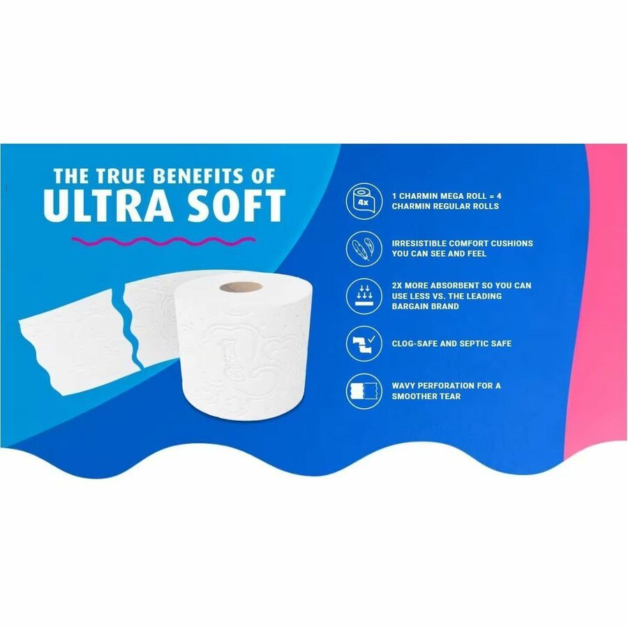 Charmin Ultra Soft Mega Roll - 2 Ply - Mega - White - Paper - 1 / Carton