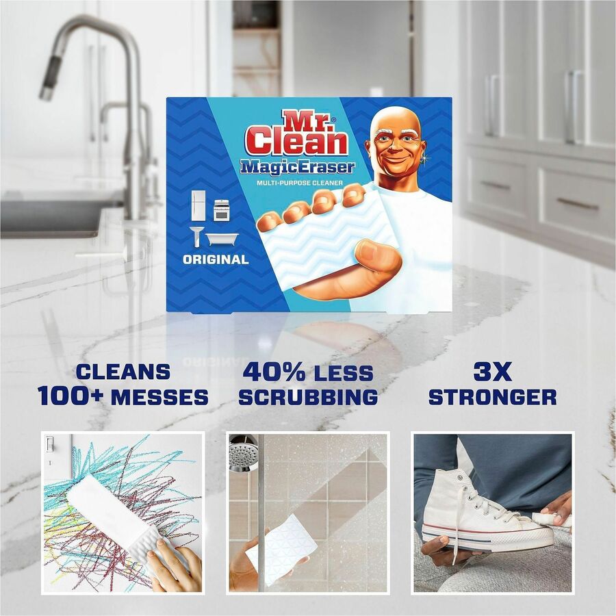 Mr. Clean Magic Erasers - For Multi Surface, Multipurpose - Pad - Recommended For: Dirt Remover, Grime Remover, Stain Remover, Scuff Mark Remover - Sturdy, Built-In Scrubber, Strong - White - 10 / Pack