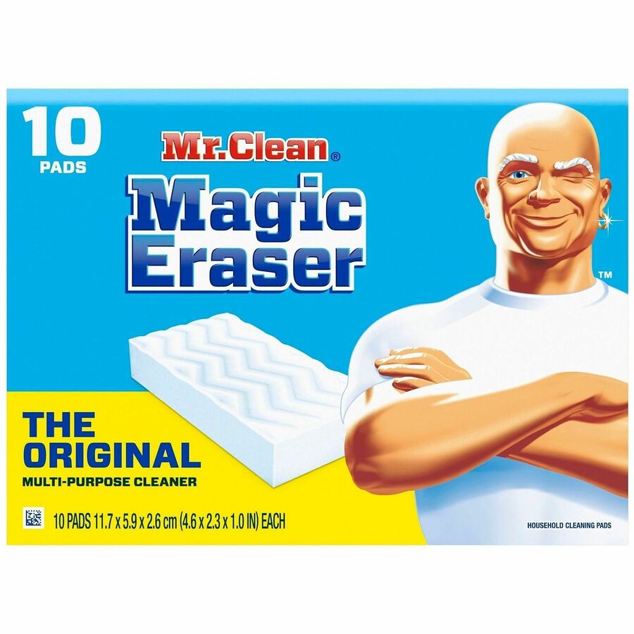 Mr. Clean Magic Erasers - For Multi Surface, Multipurpose - Pad - Recommended For: Dirt Remover, Grime Remover, Stain Remover, Scuff Mark Remover - Sturdy, Built-In Scrubber, Strong - White - 10 / Pack