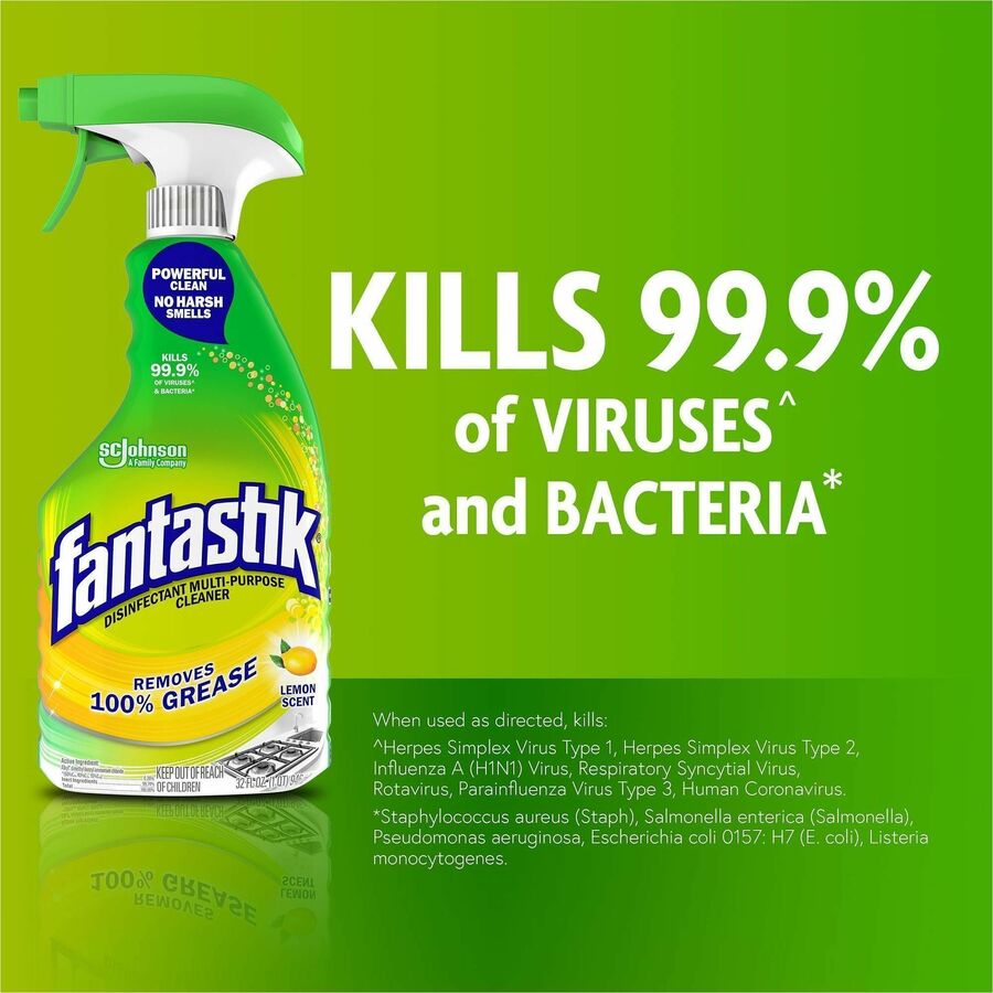 fantastik® Disinfectant Multi-Purpose Cleaner - Lemon Scent - For Multi Surface, Multipurpose - Spray - 32 fl oz (1 quart) - Lemon Scent - Recommended For: Virus Remover, Bacteria Remover, Grease Remover, Grime Remover, Smear Remover, Residue Remov...