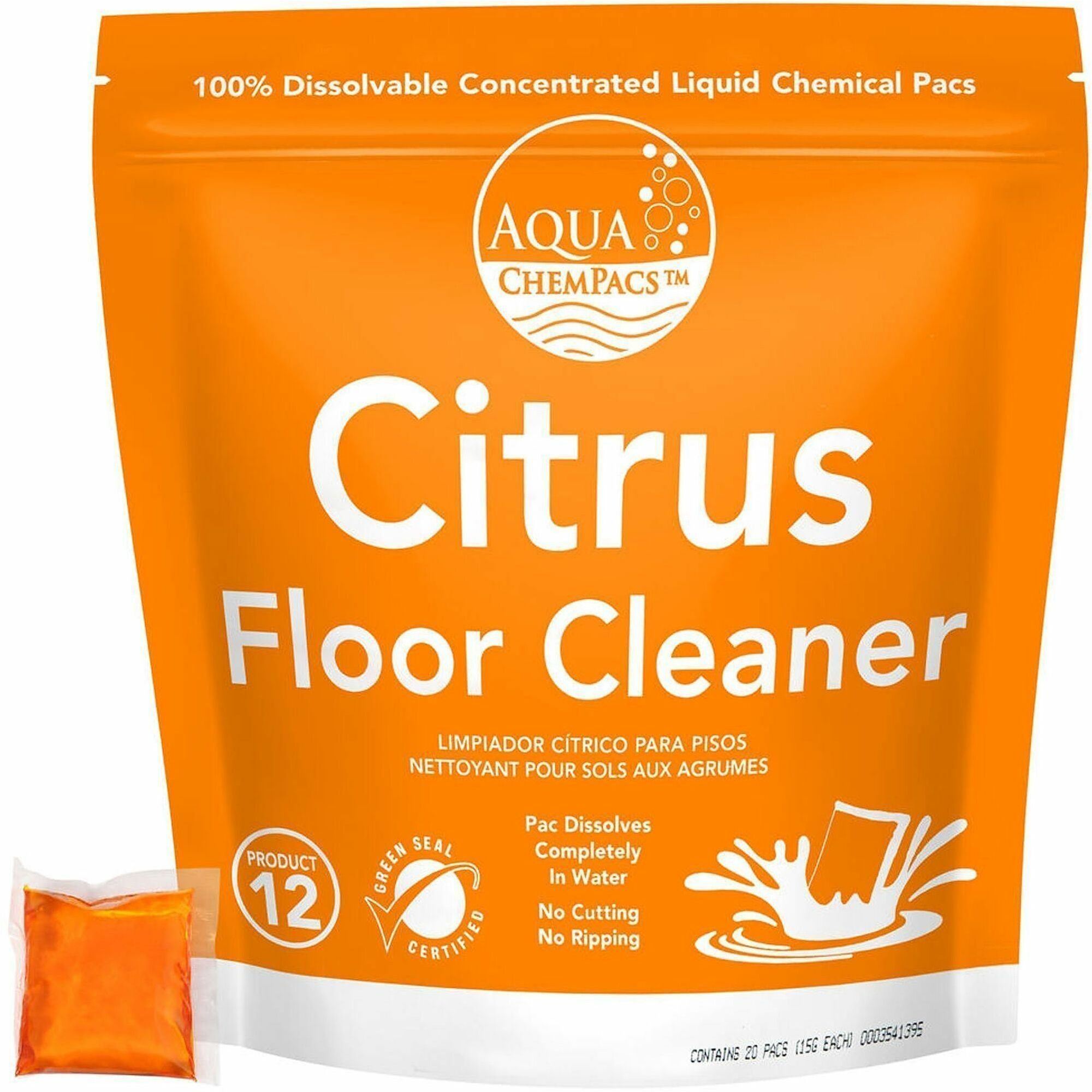 Diversey Citrus Floor Cleaner, 1x 100ea - For Floor, Wall, Counter, Equipment, Painted Surface - Concentrate - Liquid - 0.53 oz (0.03 lb) - Citrus Scent - Recommended For: Dirt Remover, Grease Remover, Grime Remover - Film-free - Orange - 1 / Carton
