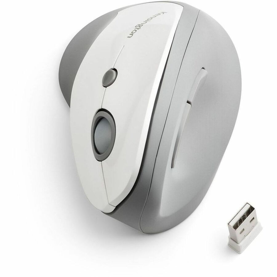 Kensington Pro Fit Ergo Vertical Mouse - Wireless - 65.62 ft - Radio Frequency - 2.40 GHz - Gray - 1600 dpi - Scroll Wheel - Right-handed - 1 x AA Battery Supported - 1 Each