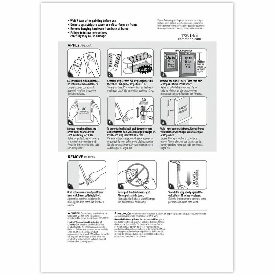 Command Medium Adhesive Picture Hanging Strips - 6 lb (2.72 kg) Capacity - 0.7" Width x 2.8" Length - Adhesive - Medium - for Pictures, Decoration, Painted Surface, Wood, Tile, Poster, Frame - White - 50 / Carton