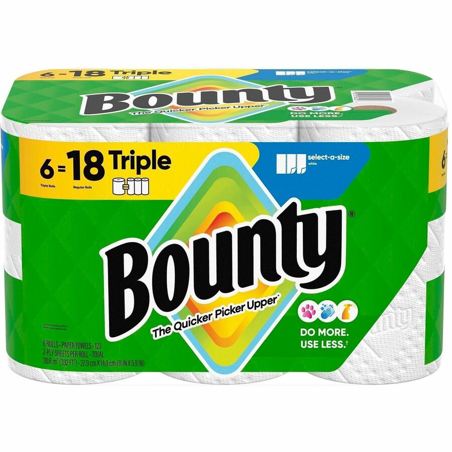Bounty Select-A-Size Paper Towels - 2 Ply - 123 Sheets/Roll - Diamond Texture - White - Paper - 6 / Carton