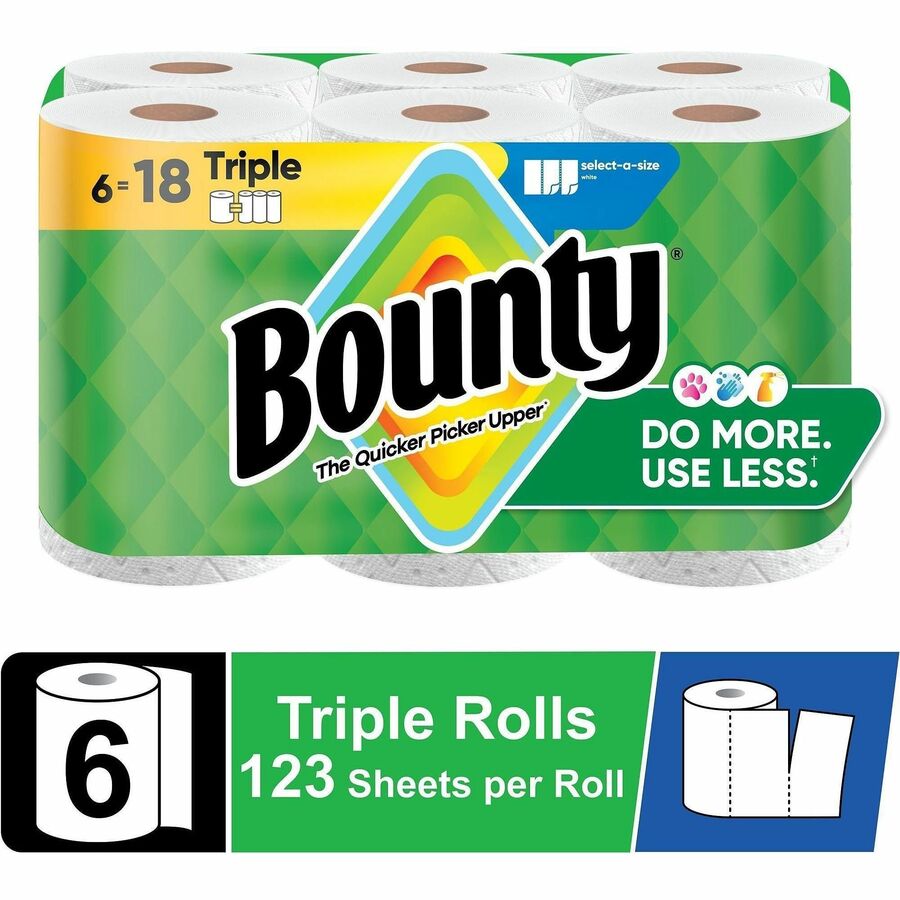Bounty Select-A-Size Paper Towels - 2 Ply - 123 Sheets/Roll - Diamond Texture - White - Paper - 6 / Carton