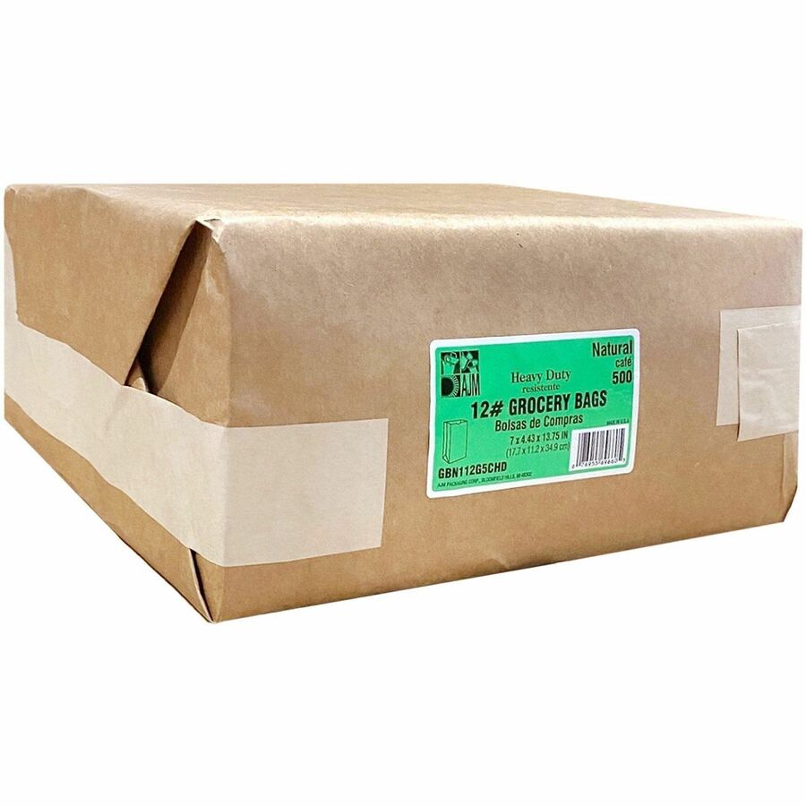 AJM Squat Paper Grocery Bags - Natural Kraft - Paper - Grocery, Supplies - 500 / Carton