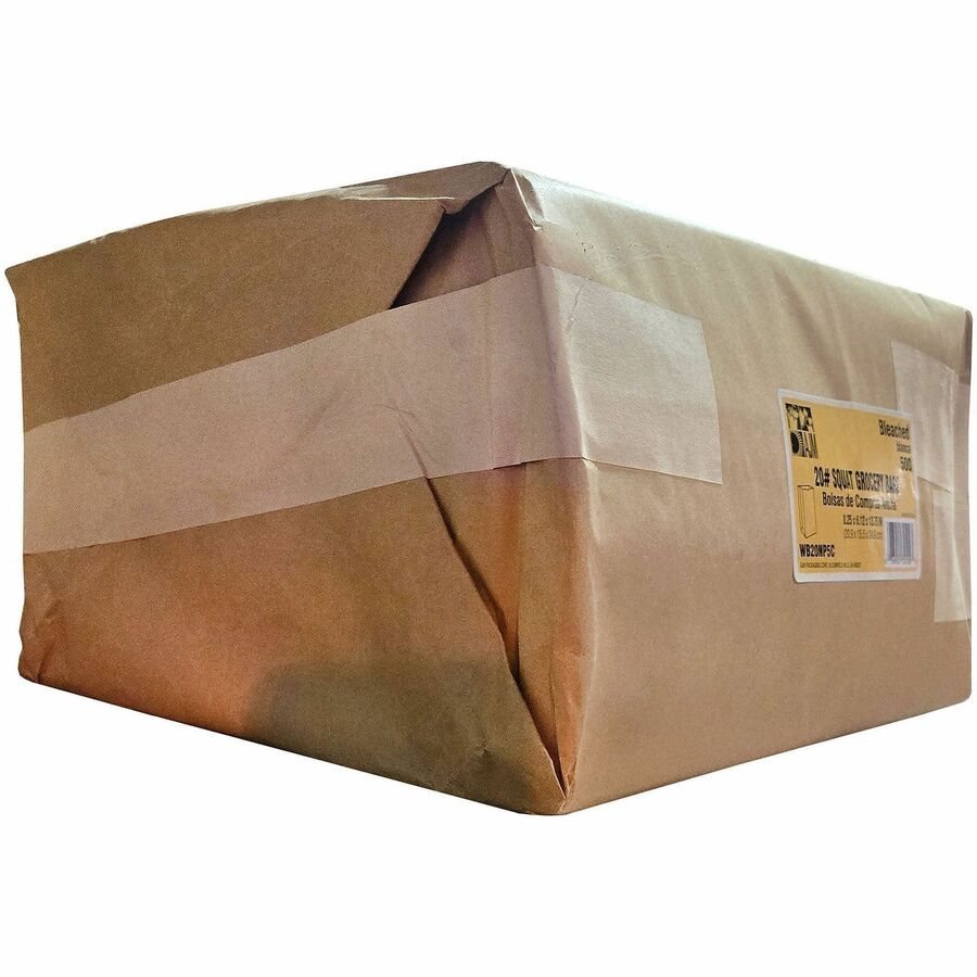 AJM Paper Grocery Bags - Bleached Kraft - Paper - Grocery, Supplies - Recycled - 500 / Carton