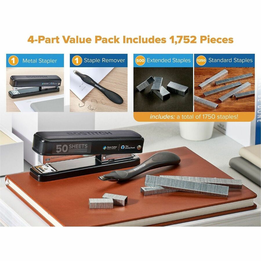 Bostitch Titan Heavy-Duty Stapler Value Pack - Staples Upto 50 Sheet - Staple Size: 0.25" , 0.31" - Black - Metal, Rubber - 1 Each