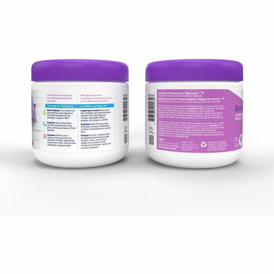 Bright Air Super Odor Eliminator Air Freshener - Gel - 14 fl oz (0.4 quart) - Lavender, Fresh Linen - 90 Day - Odor Neutralizer, Phthalate-free, Triclosan-free, BHT Free, Cruelty-free - 1 Each