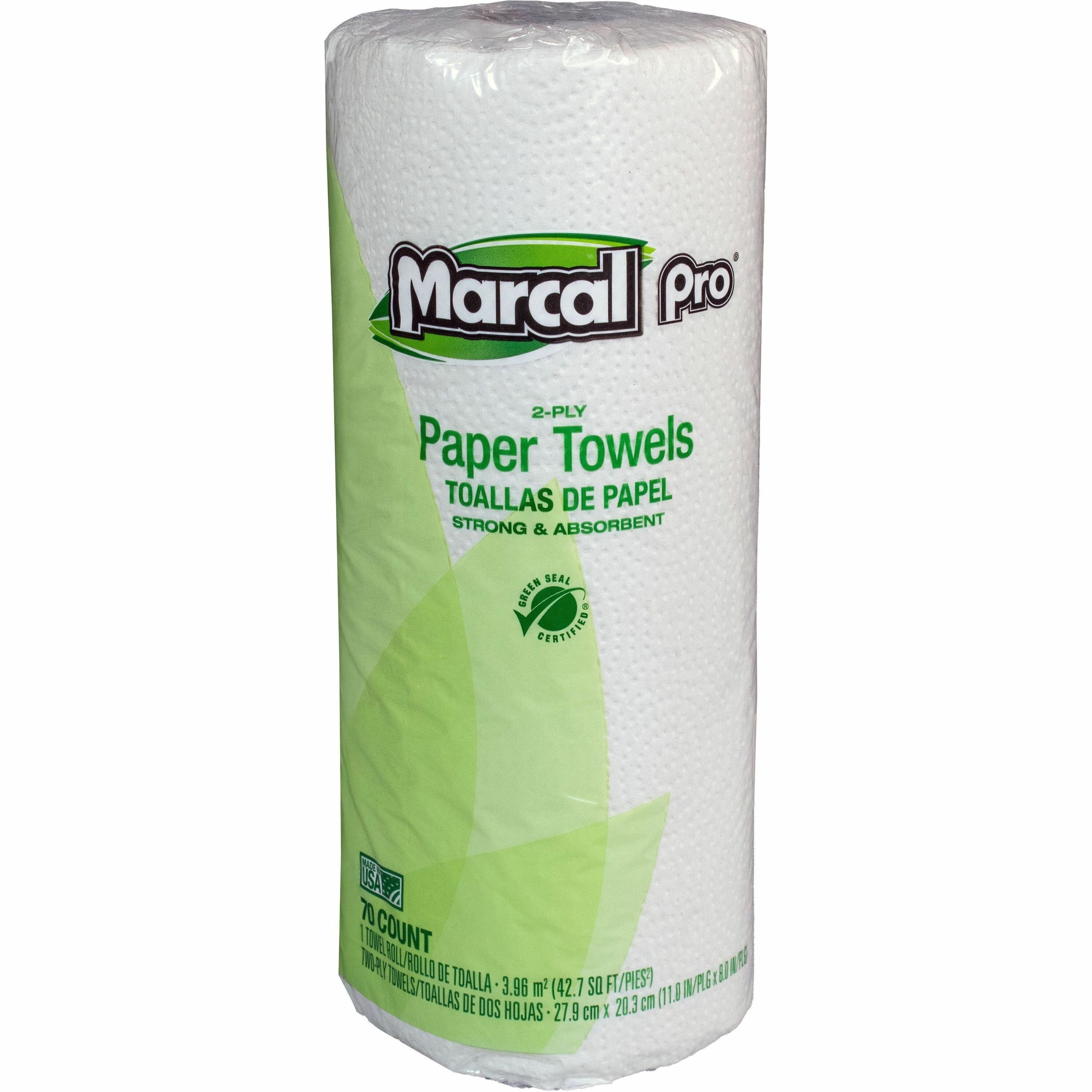 Marcal Pro Kitchen Roll Towels - 2 Ply - 11" Width x 8" Length - 70 Sheets/Roll - White - Paper - 30 / Carton