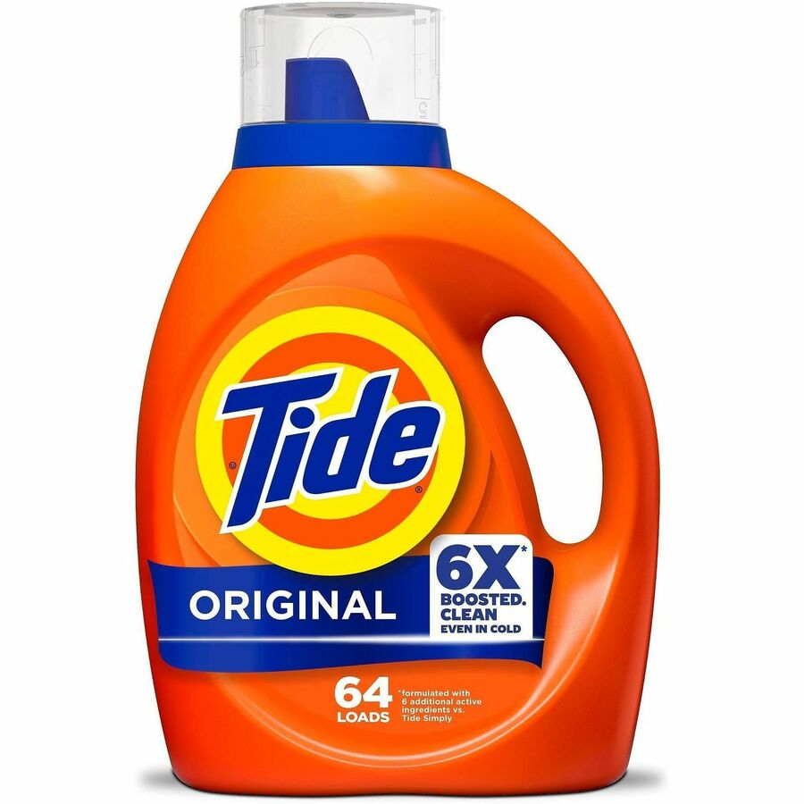 Tide Liquid Laundry Detergent - For Laundry, Fabric, Clothes - Liquid - 80 fl oz (2.5 quart) - Original Scent - 64 Loads - Recommended For: Stain Remover, Grease Remover, Dirt Remover - Orange - 4 / Carton
