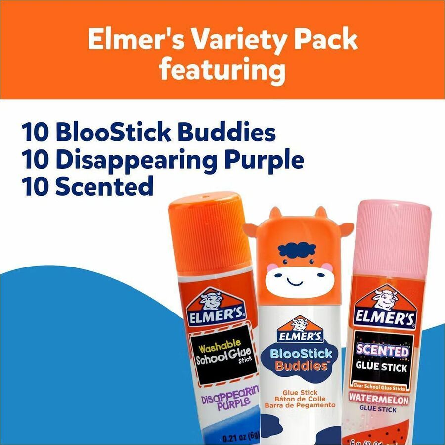 Elmers Glue Sticks Variety Pack - Blue, Purple, Clear - 30 / Box