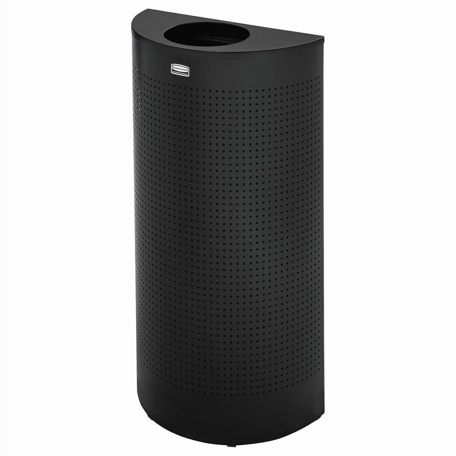Rubbermaid Commercial Half Round Metallic Waste Receptacle - Open Top - 12 gal Capacity - Half-round - For Indoor, Commercial - Fire Resistant - Perforated, Fire-Safe - 32" Height x 18" Width x 9" Depth - Steel - Textured Black - 1 Each