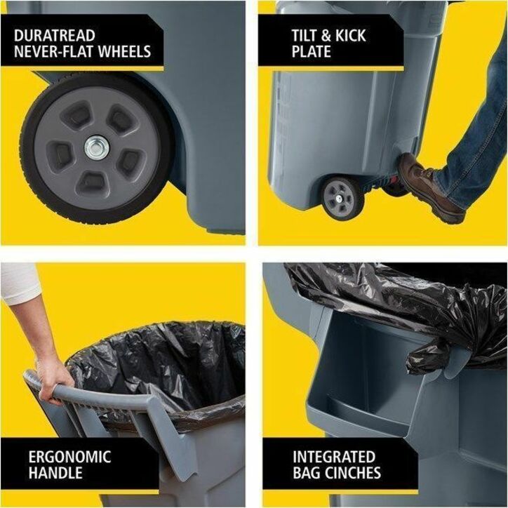 Rubbermaid Commercial Vented Wheeled BRUTE Container, 32 Gal Gray - 32 gal Capacity - For Commercial - Vented, Wheels, UV Resistant, Durable, Ergonomic Handle - 34" Height x 26.1" Width x 26.5" Depth - Resin - Gray - 1 Each