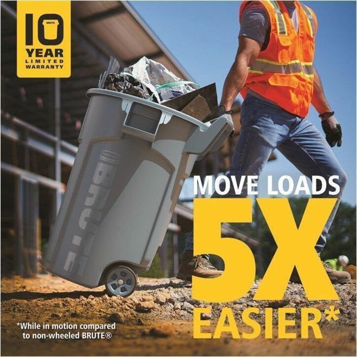 Rubbermaid Commercial Vented Wheeled BRUTE Container, 32 Gal Gray - 32 gal Capacity - For Commercial - Vented, Wheels, UV Resistant, Durable, Ergonomic Handle - 34" Height x 26.1" Width x 26.5" Depth - Resin - Gray - 1 Each