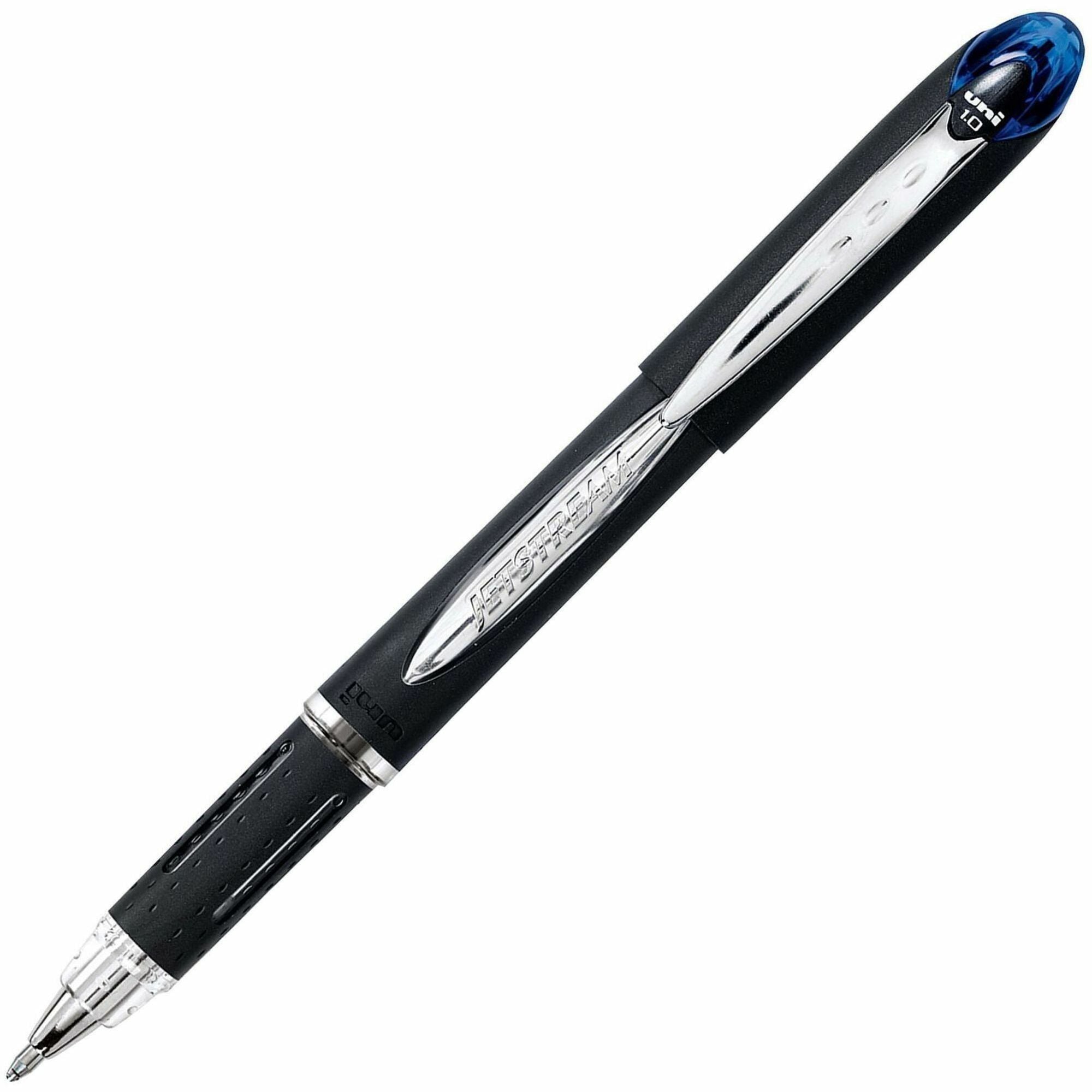uniball Jetstream Ballpoint Pen - Bold, 1 mm, Medium Pen Point - Blue Ink - Pigment-based - Black Barrel - Writing - 1 Each