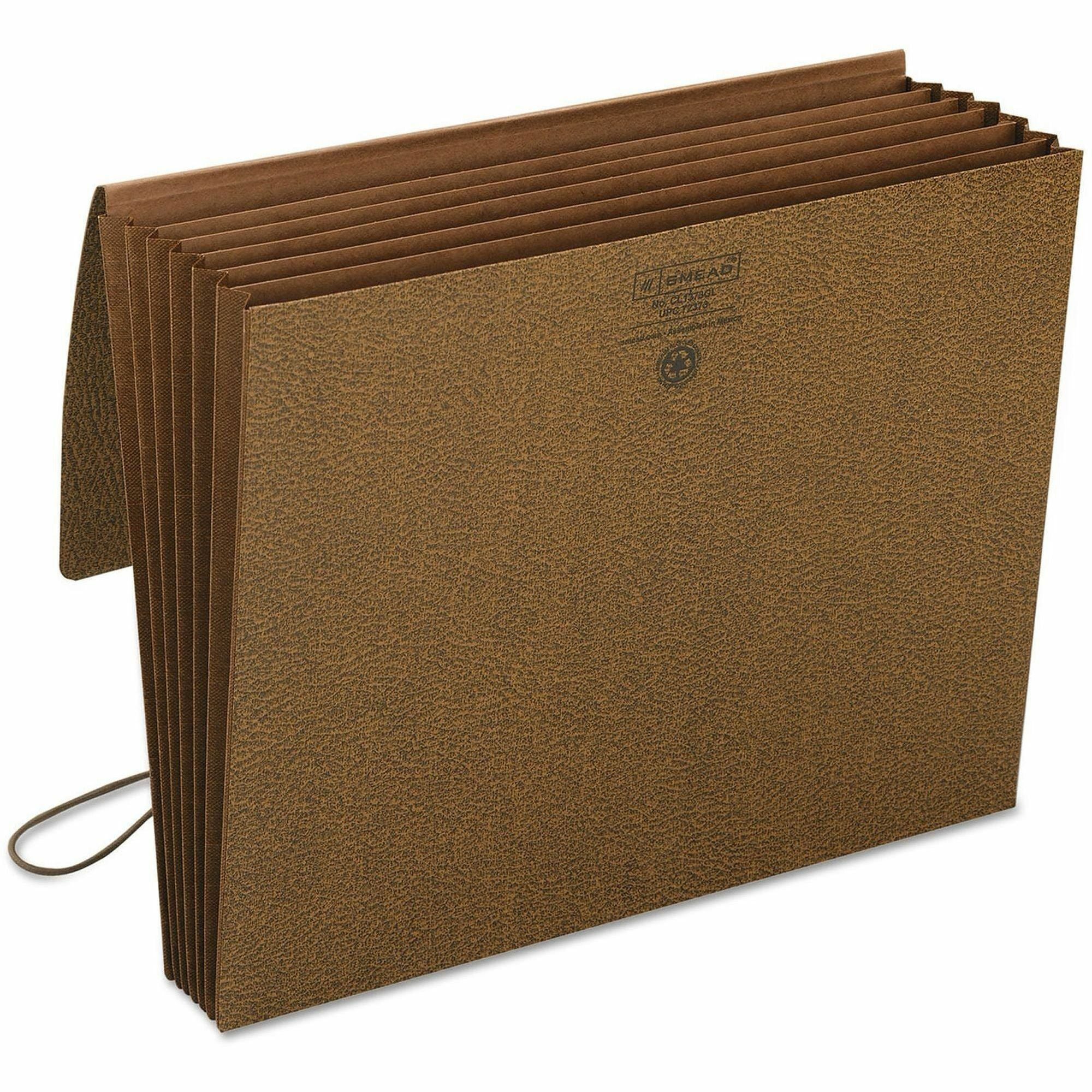 Smead Letter Recycled Expanding File - 8 1/2" x 11" - 5 1/4" Expansion - 6 Pocket(s) - 5 Divider(s) - Redrope - Brown - Flap and Cord Closure, Reinforced, Durable, Tear Resistant, Sturdy, Gusset - 30% Recycled - 1 Each