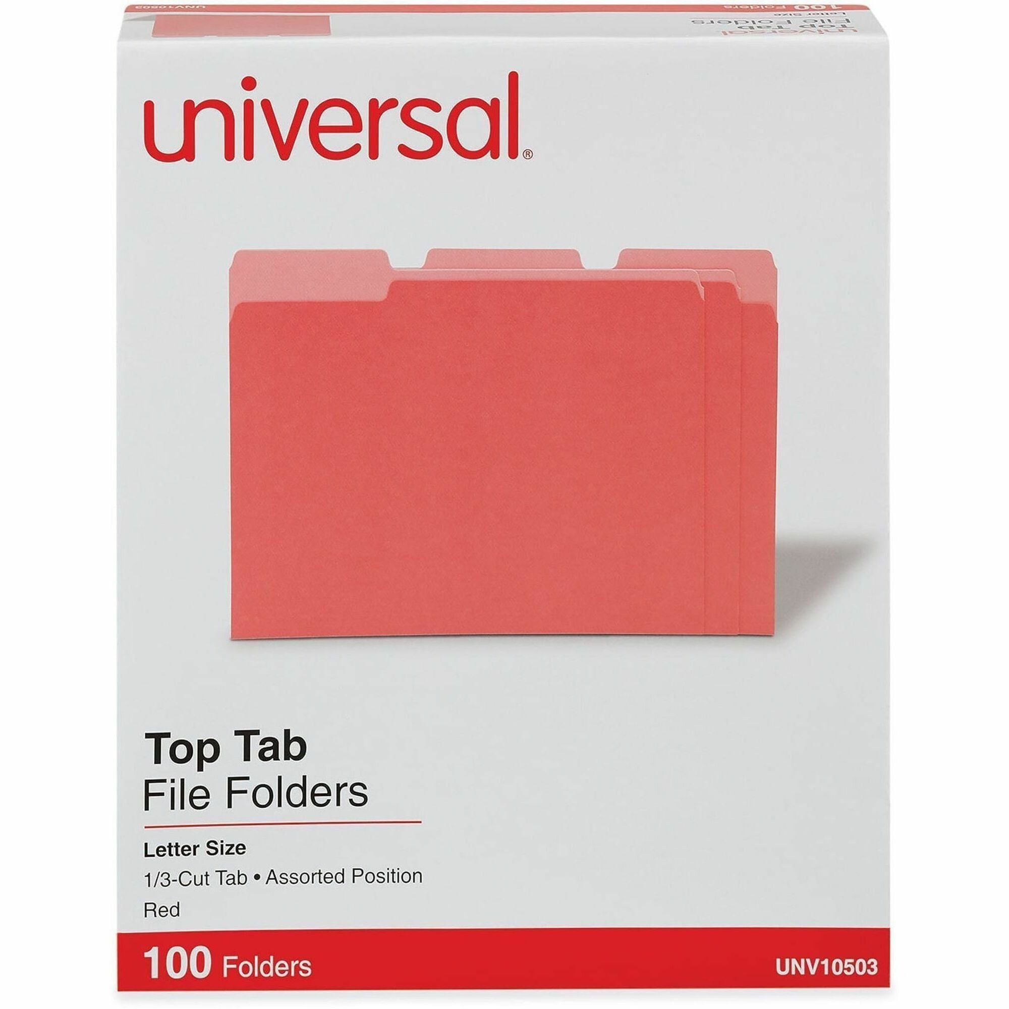 Universal Deluxe 1/3 Tab Cut Letter Recycled Top Tab File Folder - 8 1/2" x 11" - 3/4" Expansion - Top Tab Location - 11 pt. - Stock - Red, Light Red - Tear Resistant, No-sag Expansion, Index Tab - 10% Recycled - 100 / Box
