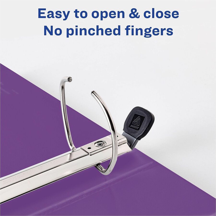 Avery® One Touch Ring Heavy-Duty View Binder - 3" Binder Capacity - Letter - 8 1/2" x 11" Sheet Size - 670 Sheet Capacity - 3 1/2" Spine Width - 3 x 3" Ring(s) - Fastener(s): D-Ring - Pocket(s): 4, Internal - Linen pattern - Polypropylene - Purple ...