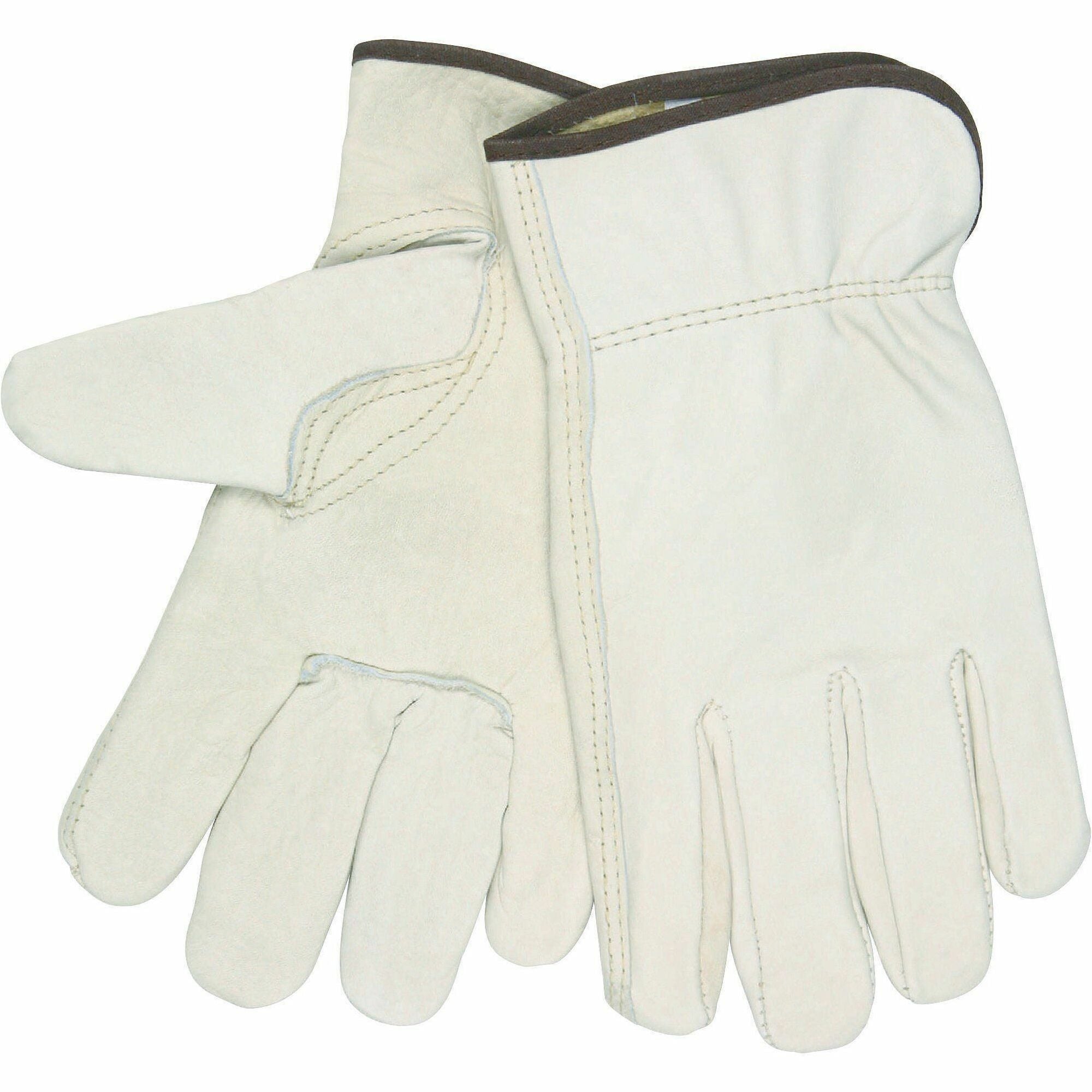 MCR Safety Leather Driver Gloves - Abrasion, Heat Protection - Large Size - Full Finger - Cowhide Leather - Beige - Keystone Thumb, Puncture Resistant, Durable, Shirred Wrist, Abrasion Resistant, Heat Resistant - For Driving, Carpentry, Farming, Landsc...