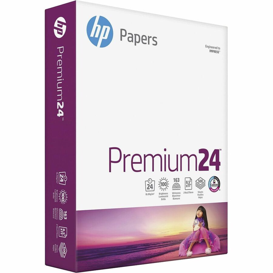HP Premium Paper - Letter - 8 1/2" x 11" - 24 lb Basis Weight - Smooth - Double-sided, Heavyweight, Jam-free, Acid-free - White - 500 Sheets per Ream - 10 / Carton