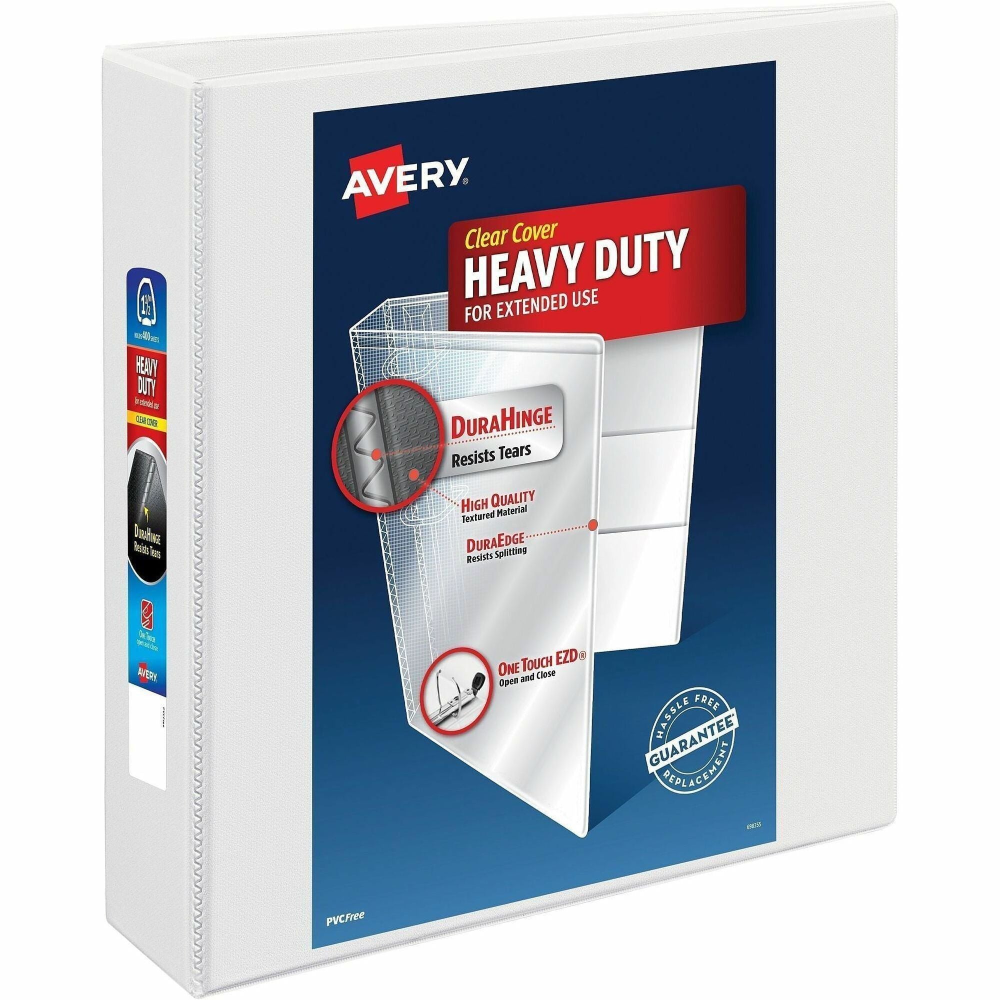 Avery® One Touch Heavy-Duty View Binder - 2" Binder Capacity - 540 Sheet Capacity - 2 4/5" Spine Width - 2" Ring(s) - Fastener(s): D-Ring - Pocket(s): 4, Internal - Linen pattern - White - Recycled - Heavy Duty, One Touch Ring, Long Lasting, Tear R...