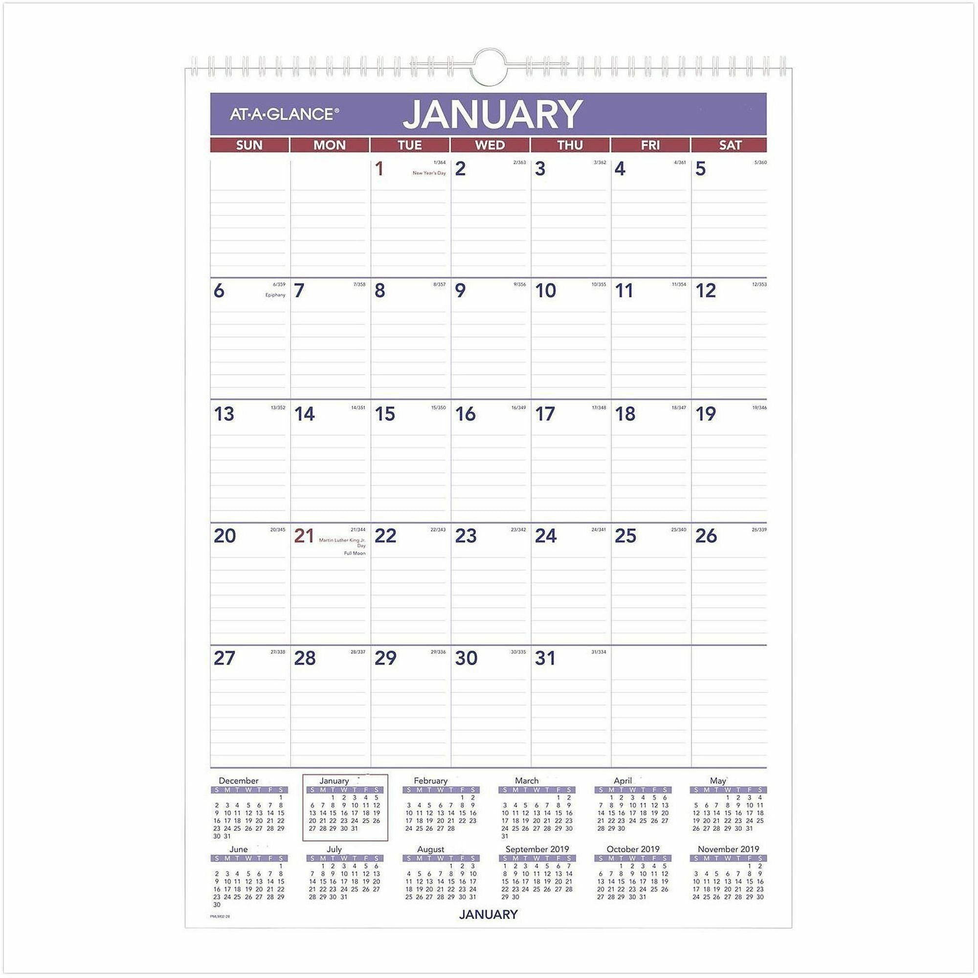 At-A-Glance Write-on/Wipe-off Laminated Monthly Wall Calendar - Medium - Julian Dates - Monthly - 12 Month - January 2026 to December 2026 - 1 Month Single Page Layout - 12" x 17" Sheet Size - White Sheet - 1.56" x 2.44" Block - Wire Bound - Blue, Whit...