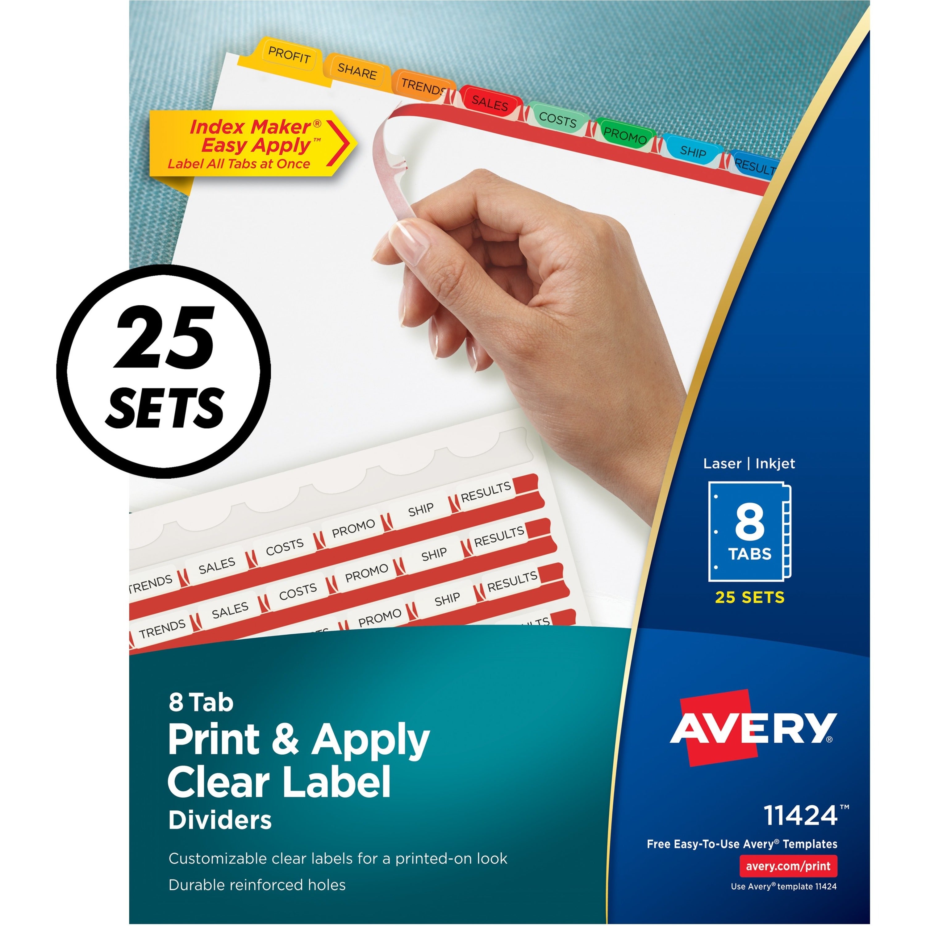Avery® Index Maker Index Divider - 200 x Divider(s) - 8 - 8 Tab(s)/Set - 8.5" Divider Width x 11" Divider Length - 3 Hole Punched - White Paper Divider - Multicolor Paper Tab(s) - 1 Box