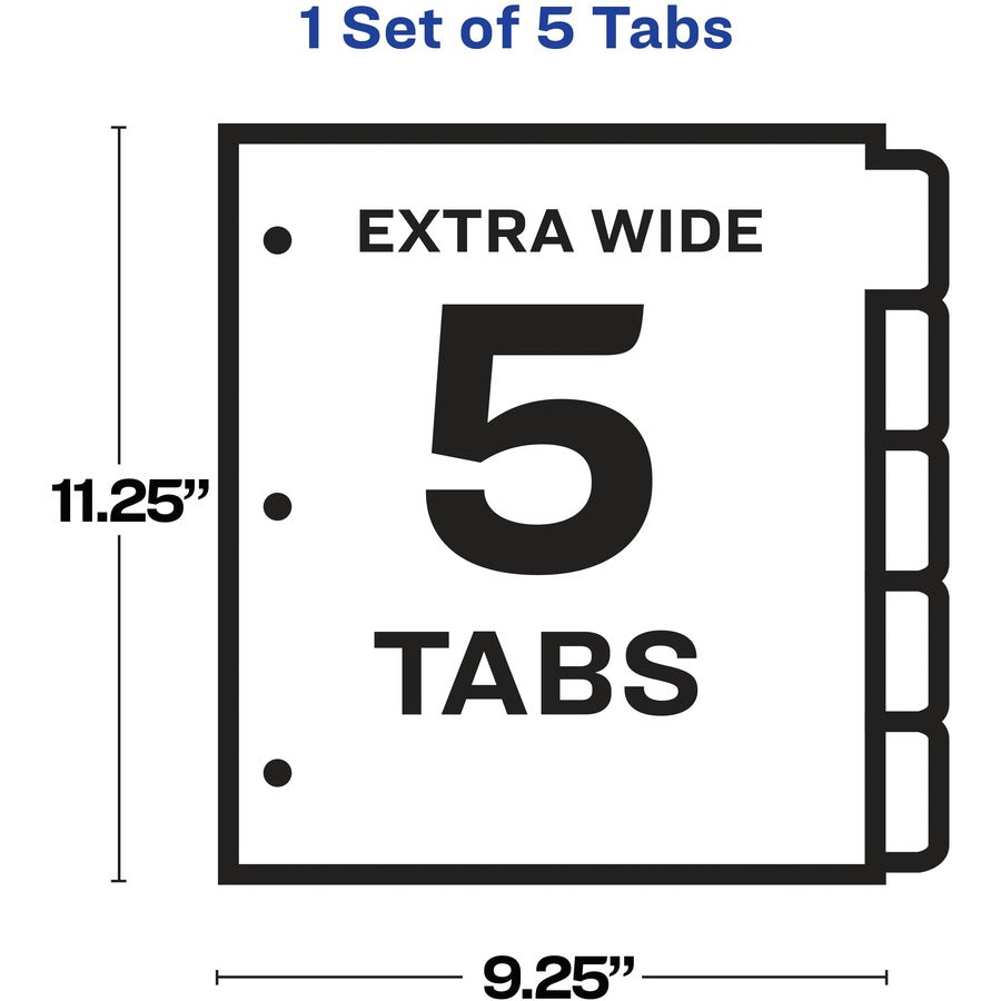 Avery® Index Maker Index Divider - 5 x Divider(s) - 5 - 5 Tab(s)/Set - 9.3" Divider Width x 11.25" Divider Length - 3 Hole Punched - White Paper Divider - White Paper Tab(s) - Reinforced Tab, Hole-punched, Printable, Customizable, Durable, Extra Wi...