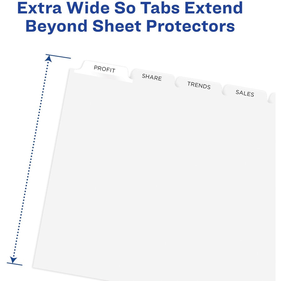 Avery® Index Maker Index Divider - 5 x Divider(s) - 5 - 5 Tab(s)/Set - 9.3" Divider Width x 11.25" Divider Length - 3 Hole Punched - White Paper Divider - White Paper Tab(s) - Reinforced Tab, Hole-punched, Printable, Customizable, Durable, Extra Wi...