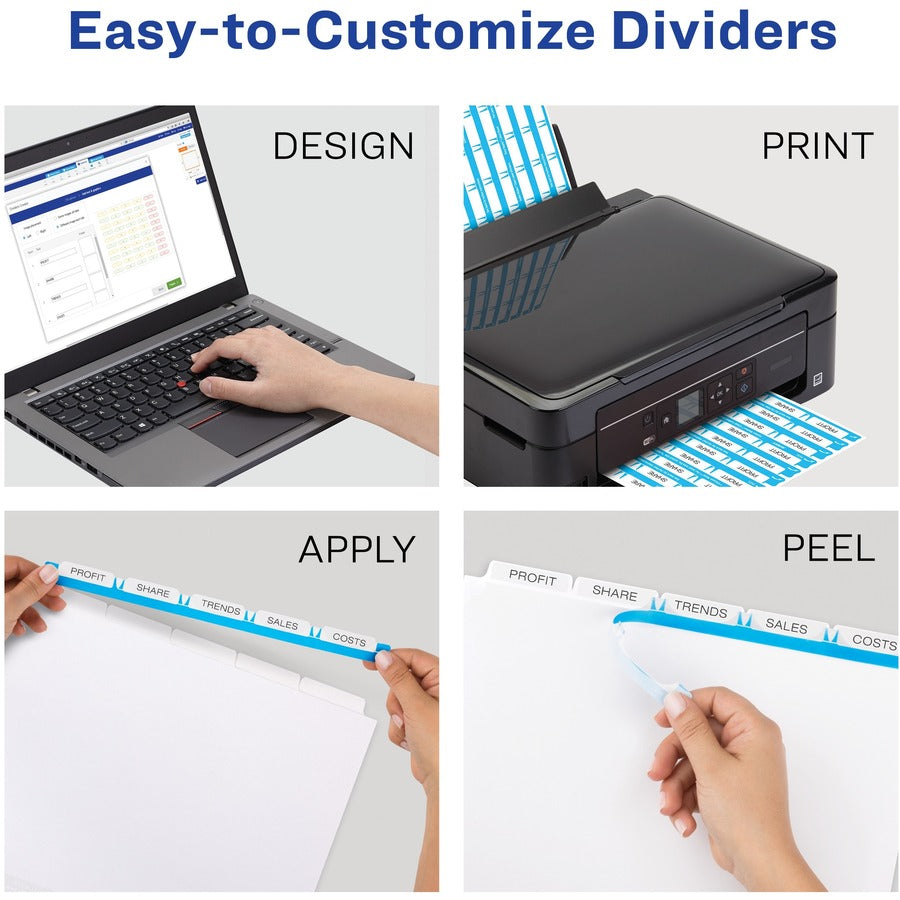 Avery® Index Maker Index Divider - 5 x Divider(s) - 5 - 5 Tab(s)/Set - 9.3" Divider Width x 11.25" Divider Length - 3 Hole Punched - White Paper Divider - White Paper Tab(s) - Reinforced Tab, Hole-punched, Printable, Customizable, Durable, Extra Wi...