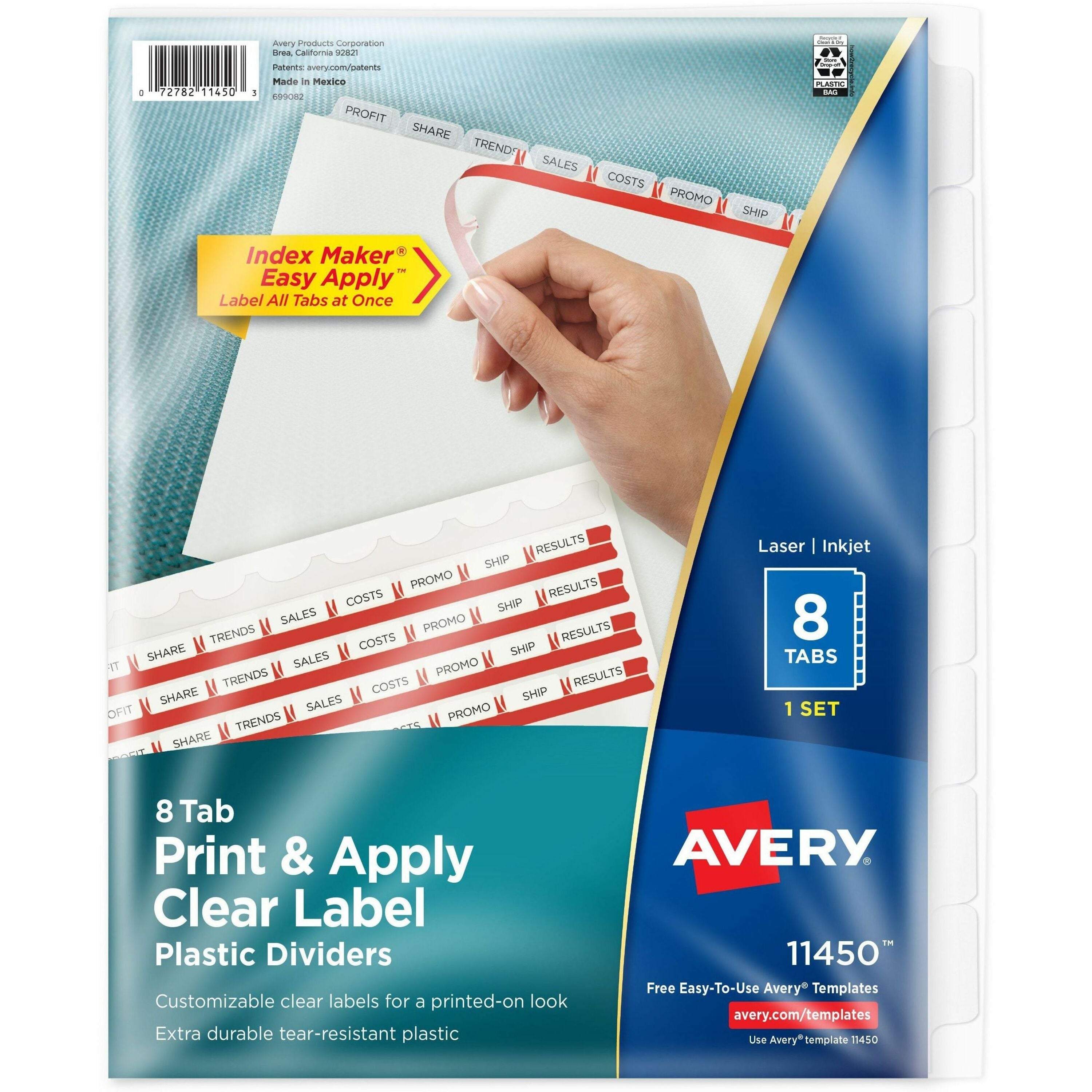 Avery® Index Maker Index Divider - 8 x Divider(s) - Print-on Tab(s) - 8 - 8 Tab(s)/Set - 8.5" Divider Width x 11" Divider Length - 3 Hole Punched - Translucent Plastic Divider - Frosted Clear Plastic Tab(s) - Printable, Hole-punched, Reinforced Tab...