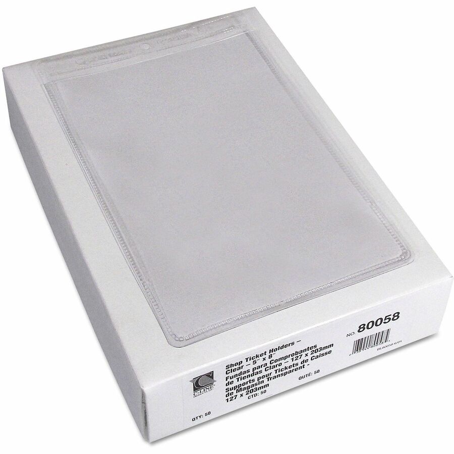 C-Line Vinyl File Pocket - 8" x 5" - Vinyl - Clear - Punched - 50 / Box