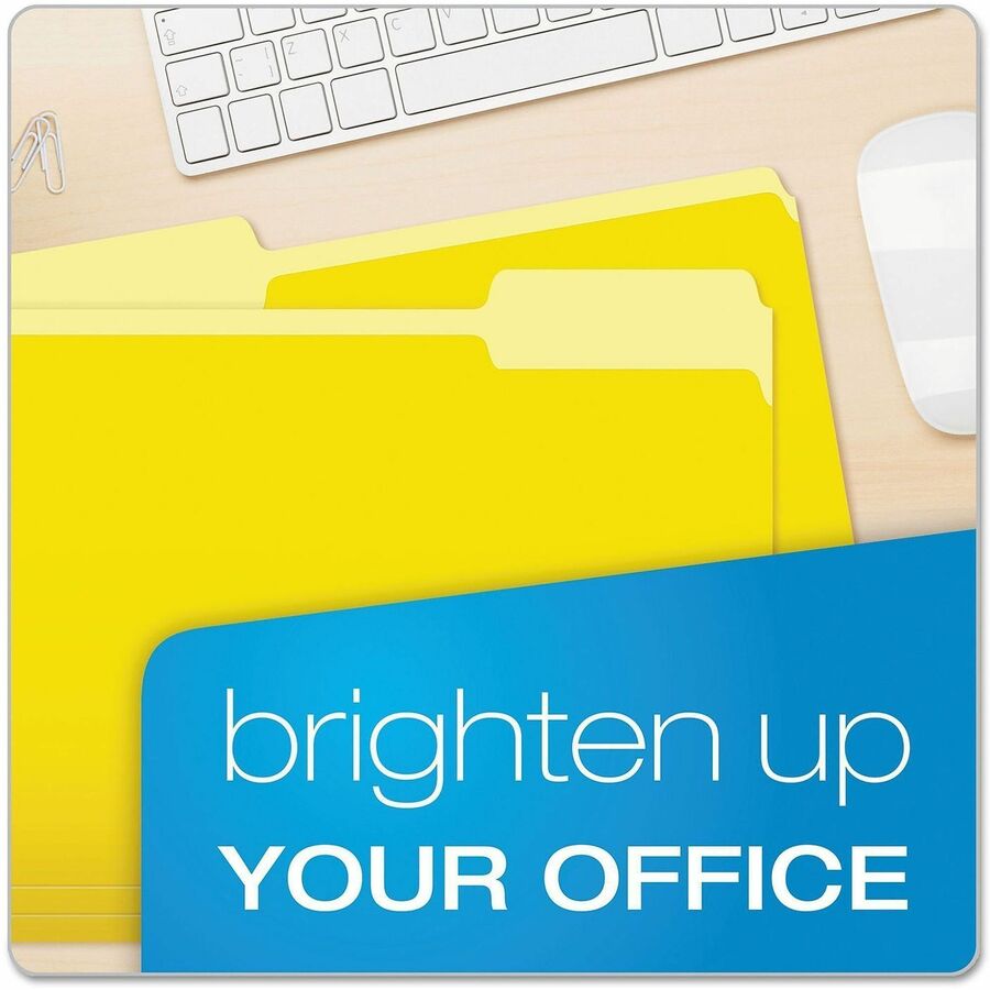 Pendaflex 1/3 Tab Cut Letter Top Tab File Folder - 8 1/2" x 11" - Top Tab Location - Assorted Tab Position - 11 pt. - 1 Plys - Yellow - Acid-free - 100 / Box