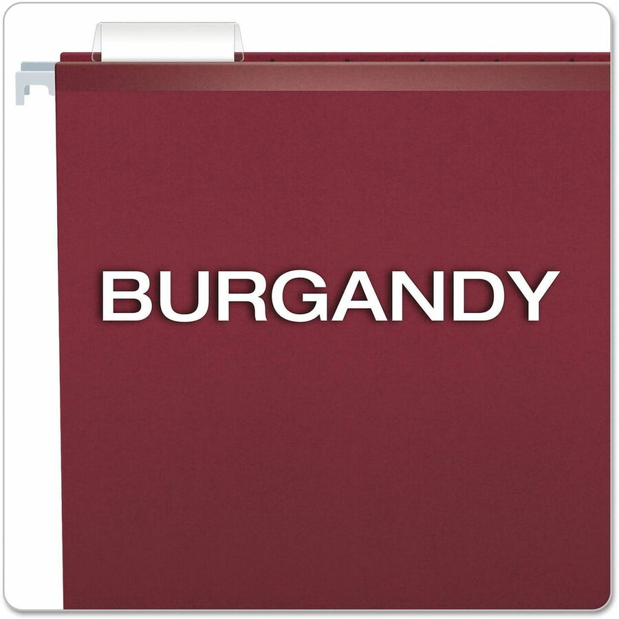 Pendaflex 1/5 Tab Cut Letter Hanging Folder - 8 1/2" x 11" - Burgundy - Reinforced - 25 / Box