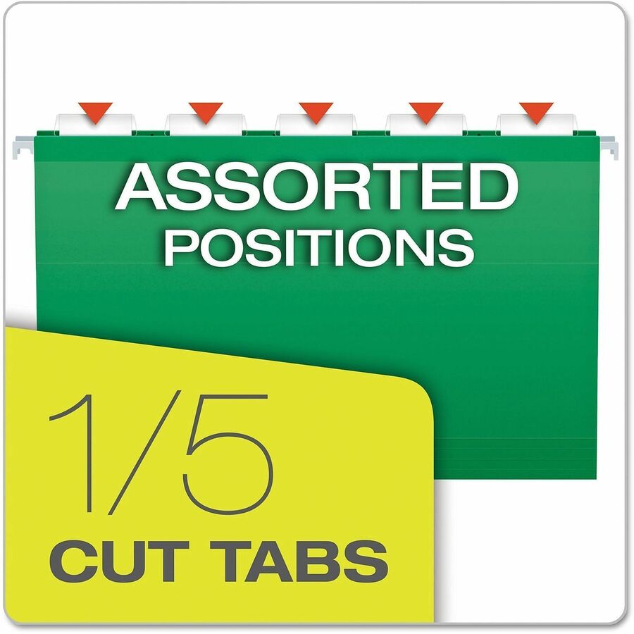 Pendaflex 1/5 Tab Cut Legal Hanging Folder - 8 1/2" x 14" - Bright Green - 25 / Box