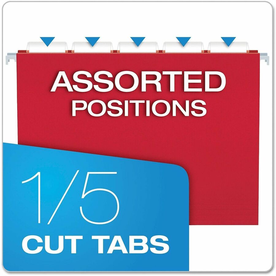 Pendaflex Essentials 1/5 Tab Cut Letter Recycled Hanging Folder - 8 1/2" x 11" - Yellow, Red, Blue - 100% Recycled - 25 / Box
