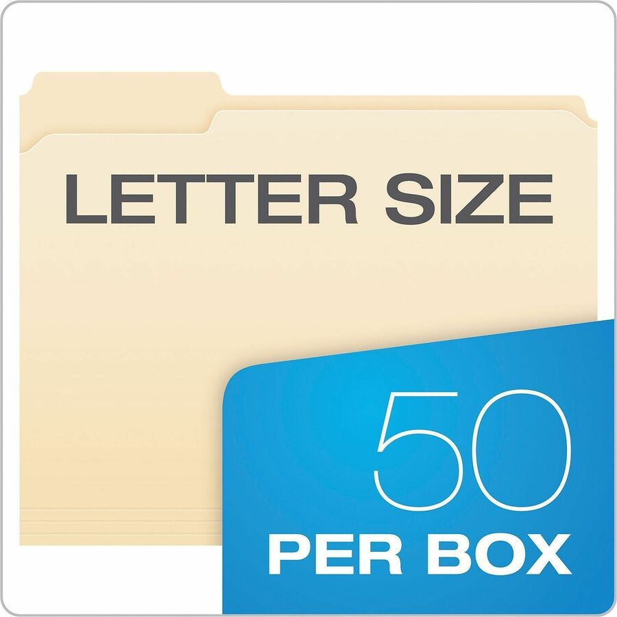 Pendaflex 1/3 Tab Cut Letter Top Tab File Folder - 8 1/2" x 11" - 1 Fastener(s) - 2" for Folder - Top Tab Location - Assorted Tab Position - 11 pt. - Manila - Manila - Reinforced Tab, Heavyweight Cover, Embossed, Durable - 50 / Box