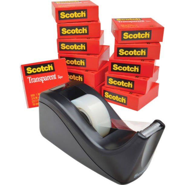 Scotch Transparent Tape and Scotch C60 Dispenser - 27.78 yd Length x 0.75" Width - 1" Core - Clear - Dispenser Included - Desktop Dispenser - Moisture Resistant, Stain Resistant, Long Lasting - For Multipurpose, Label Protection, Wrapping, Mending - 12...