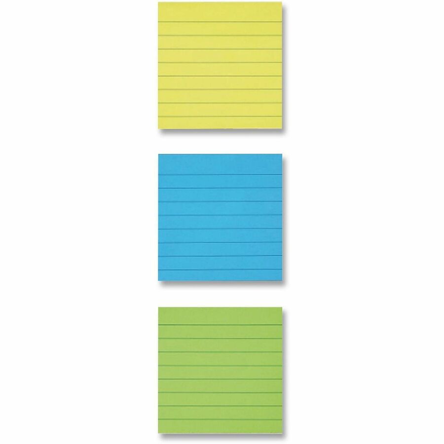 Post-it® Lined Notes in Ultra Colors - 600 - 4" Flag/Note Width x 4" Flag/Note Length - Square - Ruled - Ultra Assorted - Self-adhesive, Repositionable - 3 / Pack