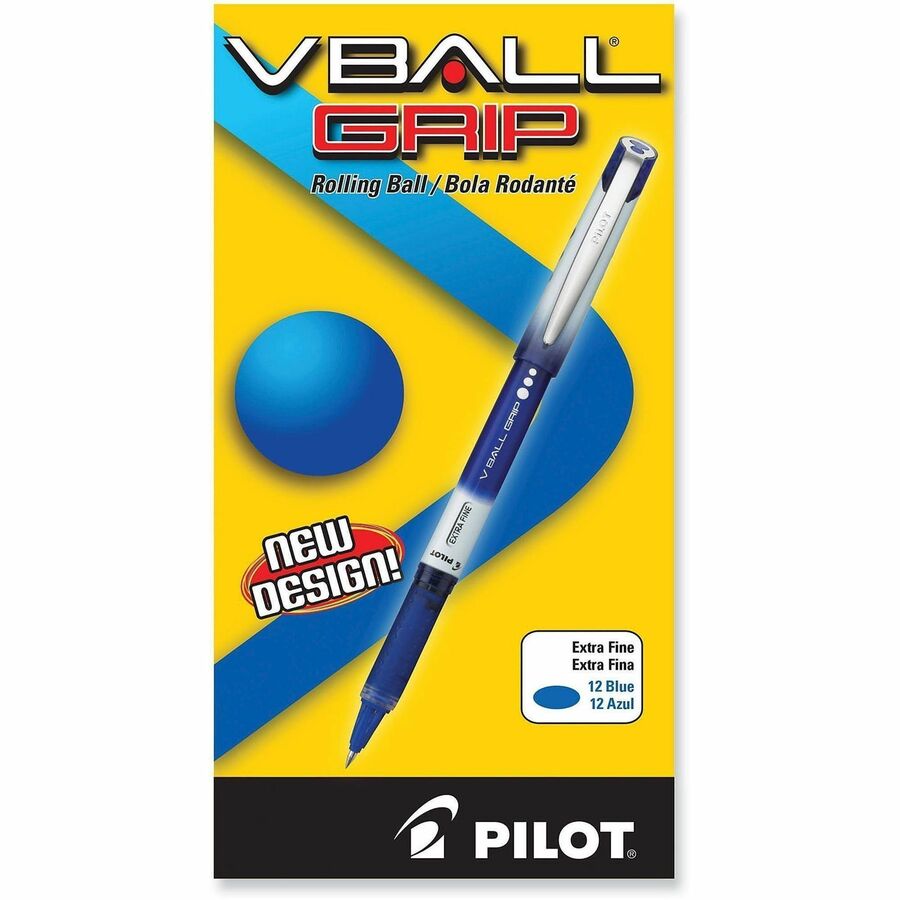 Pilot V-Ball Grip Liquid Ink Rollerball Pens - 0.5 mm Extra Fine Pen Point - Blue Ink - Metal Barrel - 1 Each