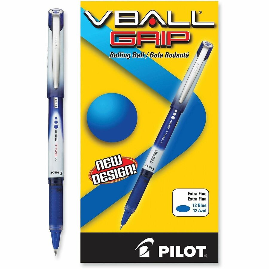 Pilot V-Ball Grip Liquid Ink Rollerball Pens - 0.5 mm Extra Fine Pen Point - Blue Ink - Metal Barrel - 1 Each