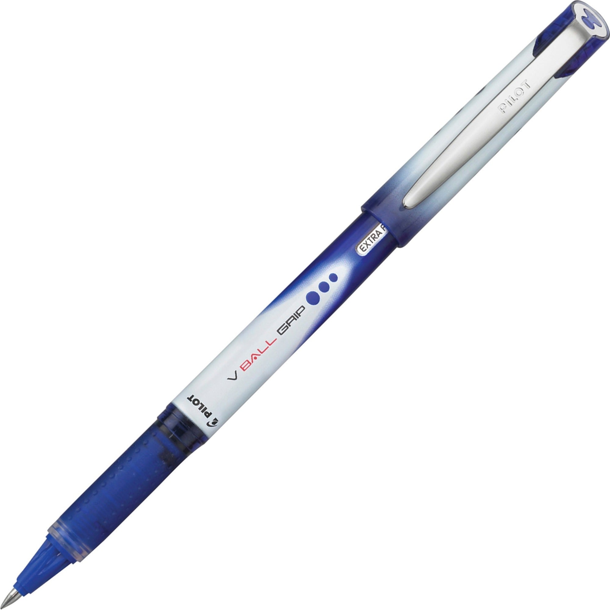 Pilot V-Ball Grip Liquid Ink Rollerball Pens - 0.5 mm Extra Fine Pen Point - Blue Ink - Metal Barrel - 1 Each
