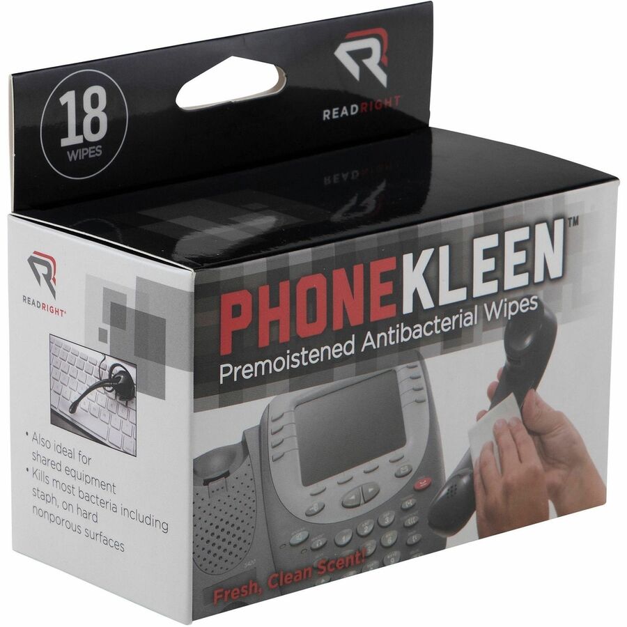 Read Right PhoneKleen Antibacterial Wipes - Pre-moistened - 18 / Box